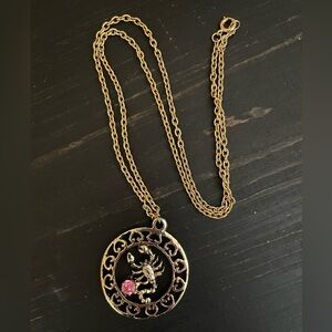 Vintage Scorpion Pendant Necklace with Pink Sapphire